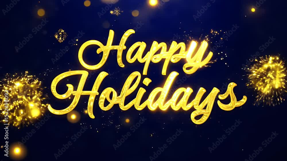 Festive golden Happy Holidays text shines brightly on a dark blue background Festive golden Happy Holidays text shines brightly on a dark blue background