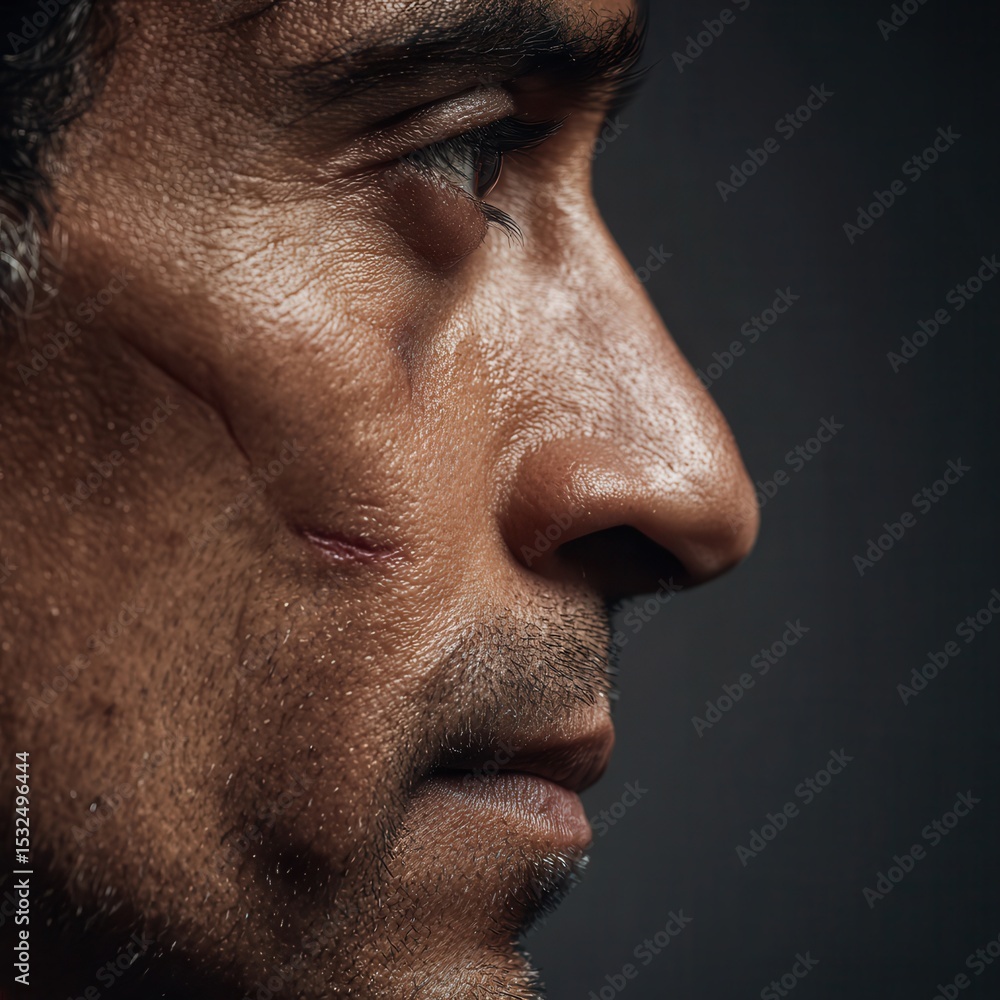 Obraz premium man side profile face with surgery scar on his cheek