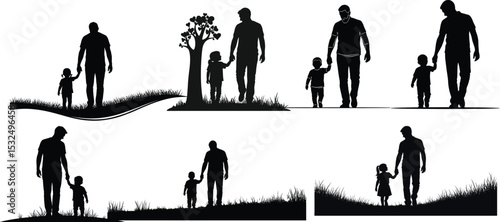 Happy Father's Day - Father and Child Silhouettes Vector Set,Special Father's Day Graphics,Dad and Child sillhouettes, fathers day silhouette bundle
