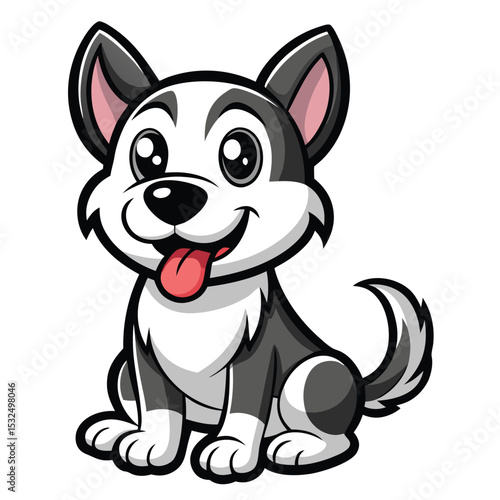 Adorable cartoon husky puppy sitting happily