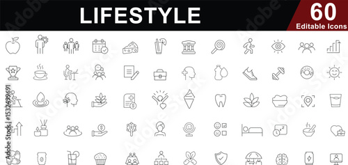 Lifestyle Line Icons Set - Health, Wellness, Habits & Daily Life Symbols