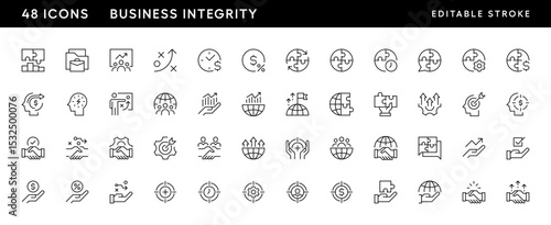 Business strategy icon collection. Growth, time management, strategy, focus, success, jigsaw, progress, teamwork and more. Editable stroke. Pixel Perfect. Grid base 32 x 32.