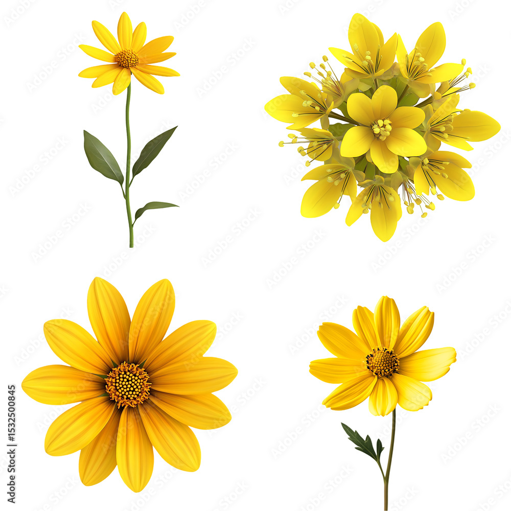 Fototapeta premium Yellow Flowers on Transparent Background.