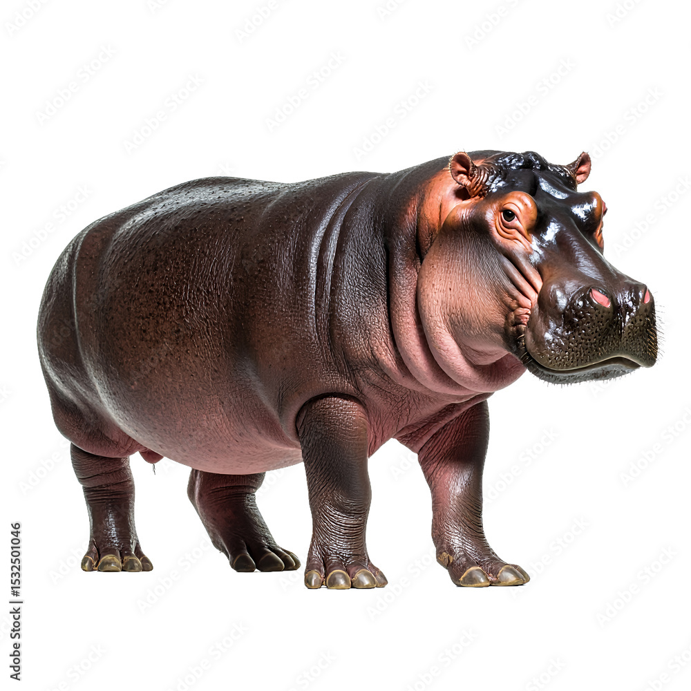 Obraz premium Captivating hippopotamus portrait showcasing its robust features in detailed view on transparent background