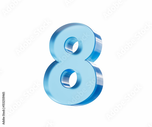 3d Glossy Blue number 8 or Eight isolated on white background. 3d illustration