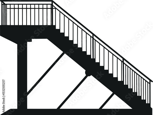 Exterior Black Metal Staircase with Railings and Supporting Structure