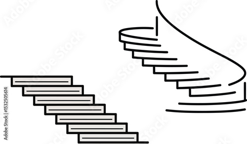 A simple illustration of two different types of staircases, a straight staircase and a spiral staircase