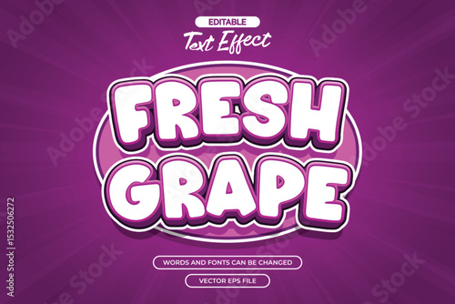 Fresh grape editable text effect with purple cartoon text