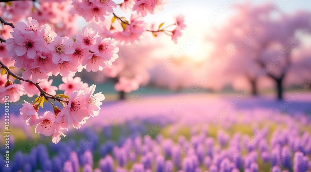 Blossoming cherry blossoms in a spring meadow Blossoming cherry blossoms in a spring meadow