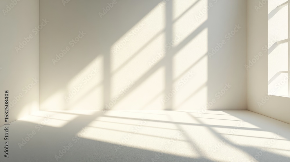 Obraz premium Sunlight streams into empty room, illuminating blank walls and floor; ideal for interior design