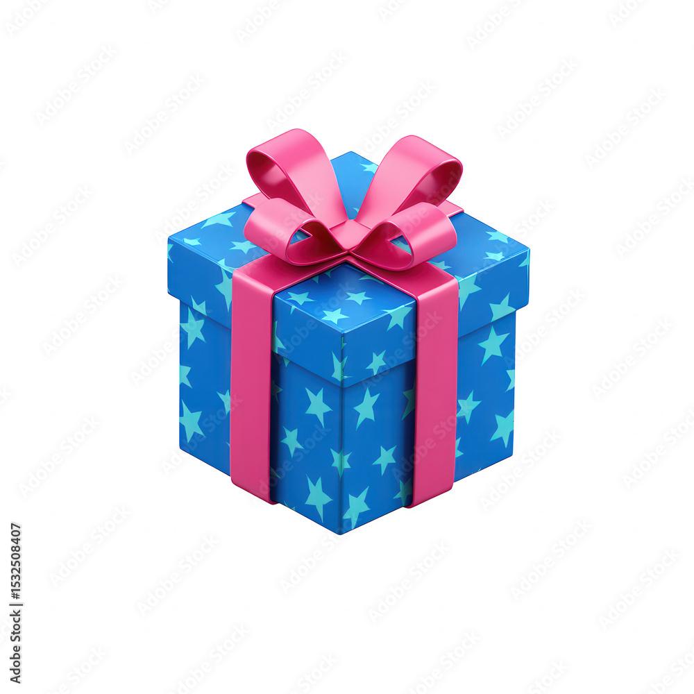 Blue Gift Box with Pink Ribbon and Stars Perfect for Celebrations Blue Gift Box with Pink Ribbon and Stars Perfect for Celebrations