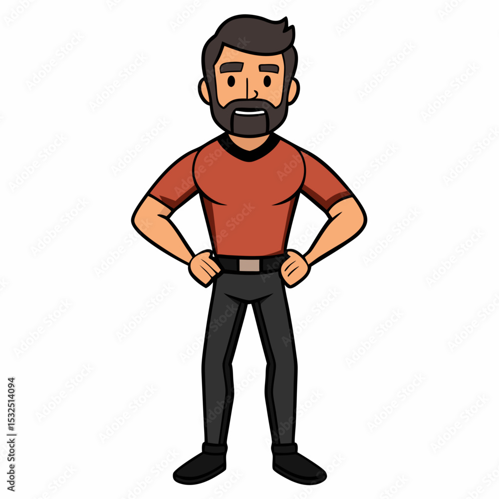 Creative Man Standing with Hands on Hips Vector Illustration | Confident Male Pose for Business, Fitness, and Character Design Creative Man Standing with Hands on Hips Vector Illustration | Confident Male Pose for Business, Fitness, and Character Design