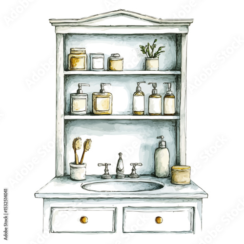 watercolor vector of Bathroom Cabinet, isolated on a white background.