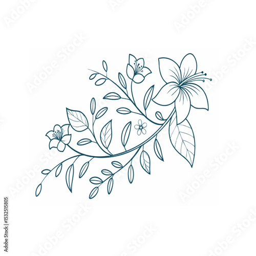 Elegant Floral Vine Line Art Illustration