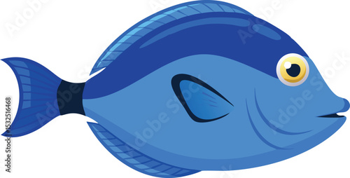 Vibrant blue tang fish illustration on white background