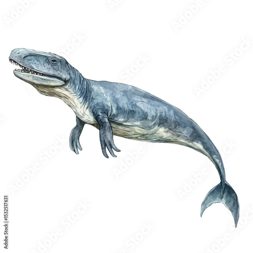 Basilosaurus, watercolor drawing vector, isolated on a white background.