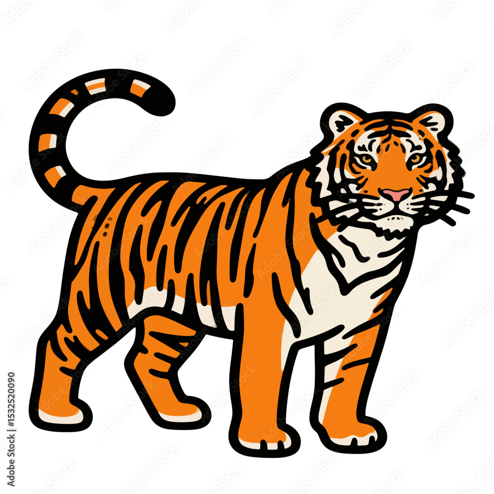 Obraz premium Tiger vector with bold orange stripes, detailed body, suitable for mascot, print, or branding needs.