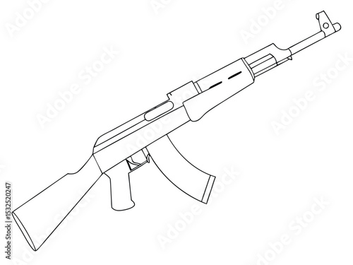 Detailed Line Art Illustration of an AK 47 Assault Rifle