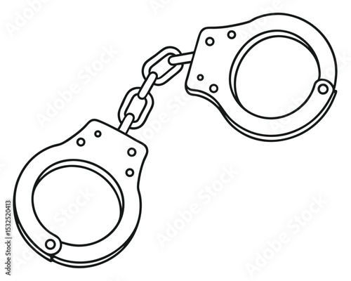 Black and White Illustration of Handcuffs with Chain Connecting the Two Cuffs