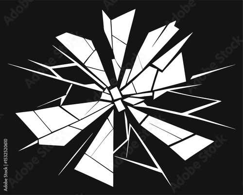 Monochrome Shattered Glass Effect Abstract Design with Sharp Edges and Fragments