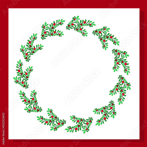  Festive seamless pattern with Christmas wreaths and red berries, ideal for holiday packaging and cards.