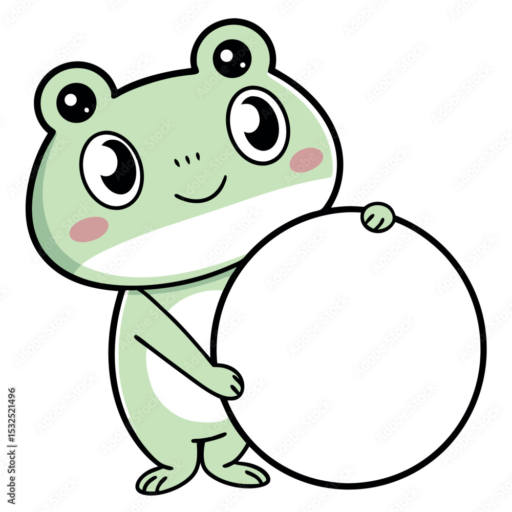 Cute Green Frog with a Blank White Circle Sign Cute Green Frog with a Blank White Circle Sign