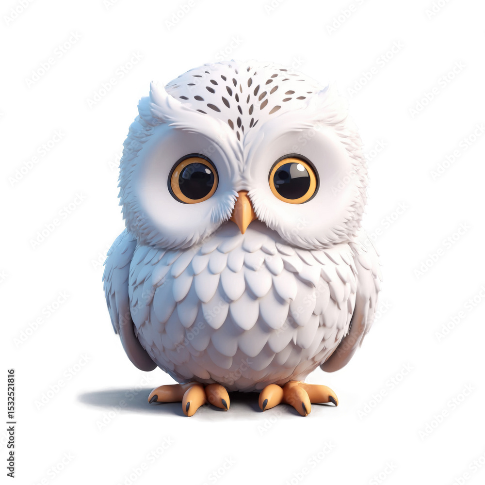 Obraz premium 3D rendered cute kawaii snow owl with orange features against transparent background