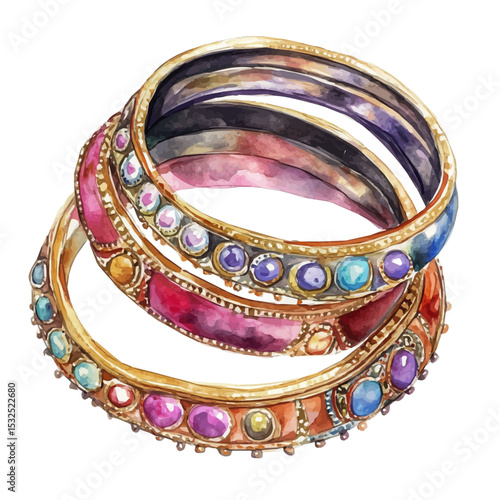 watercolor vector of Bangles, isolated on a white background.