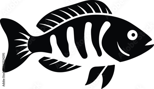 Vibrant convict cichlid fish illustration on white background