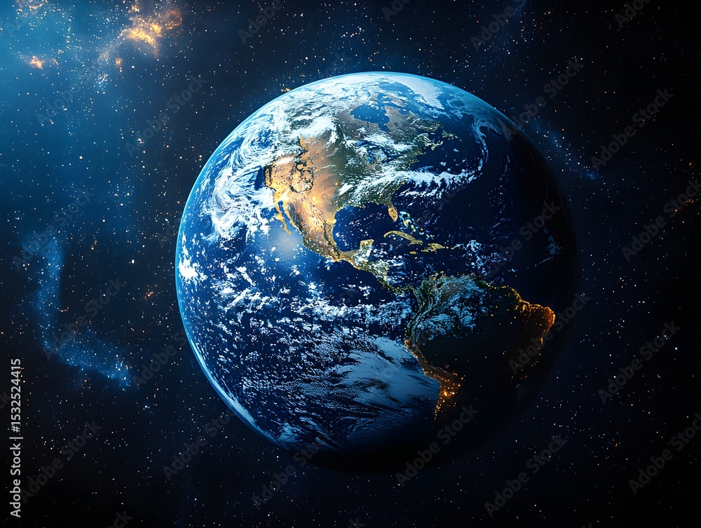 Fototapeta premium Earth in Space: Vintage Science Aerial View