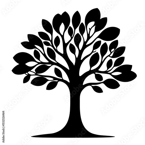 Black silhouette of branching tree on white background, nature simplicity concept