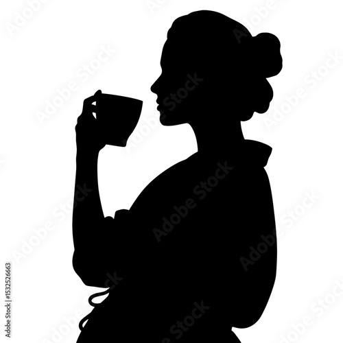 Silhouette of woman sipping tea, morning self-care ritual, inner calm concept