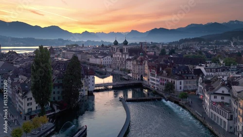 Lucerne Old town, Switzerland, on dramatic sunrise