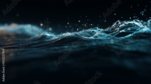 Fototapeta Naklejka Na Ścianę i Meble -  Dynamic blue water waves splashing in motion against a dark background