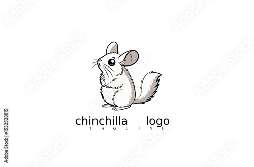 Chinchilla Logo Design: A charming chinchilla stands on two legs, exuding a sense of gentle curiosity with subtle shading. The design evokes a playful spirit, suitable for various branding scenarios.