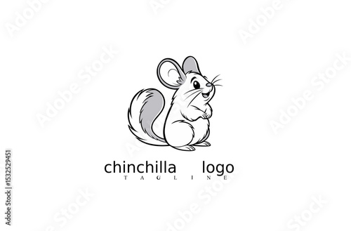 Chinchilla Logo: The illustration of a cute chinchilla, showcasing a playful and charming depiction in a simple and clean design, with a friendly and approachable character.