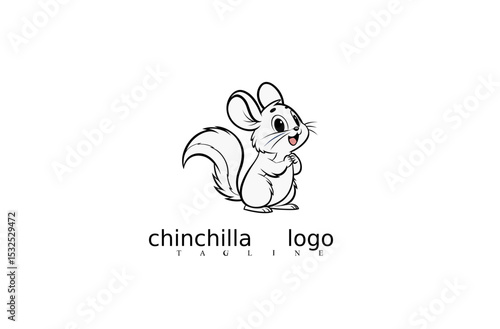 Cute Chinchilla Logo: An adorable cartoon chinchilla logo design, featuring a fluffy tail and endearing smile, perfect for branding or character design projects.