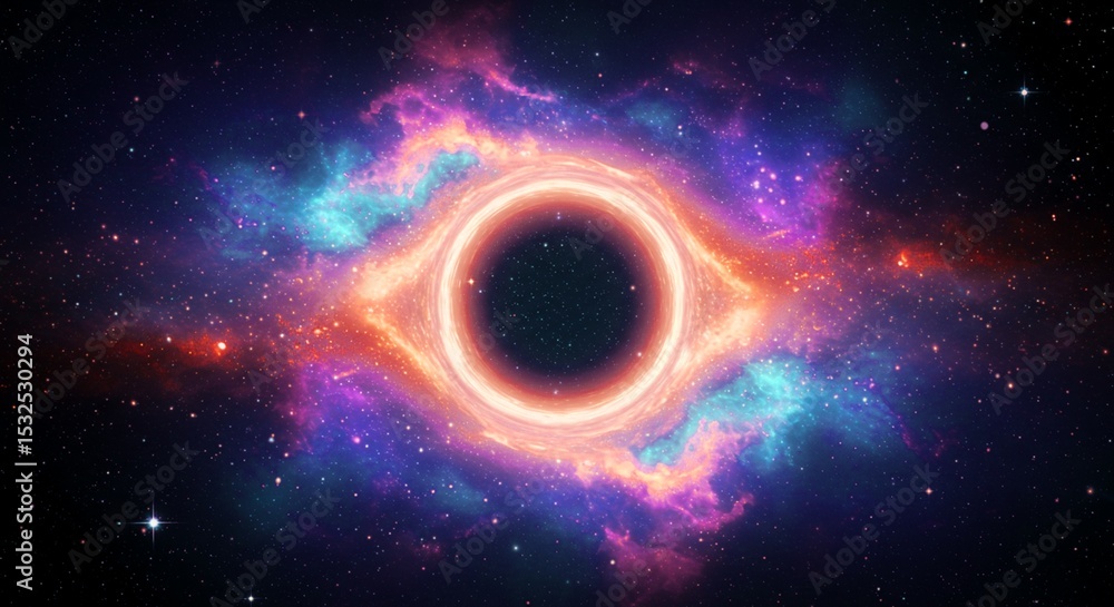 Fototapeta premium A black hole circle at the center of a beautiful nebula