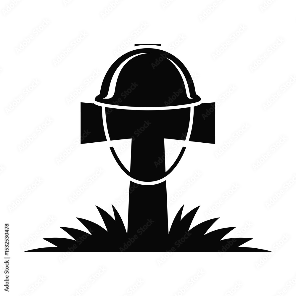 Fototapeta premium Military grave marker cross with helmet