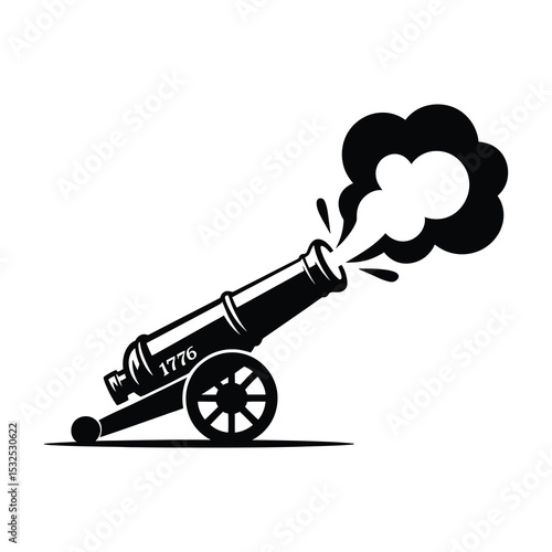 Vintage cannon firing black and white illustration