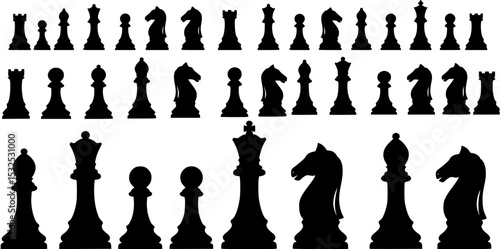 Chess checkmate silhouettes set, large pack of vector silhouette design, isolated white background
