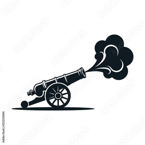 Vintage cannon firing with smoke plume illustration