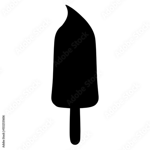 Minimalist black silhouette of kulfi on a stick representing Indian frozen dessert
