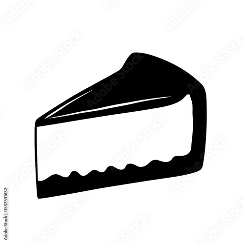 Minimalist black silhouette of a cheesecake slice on a white background