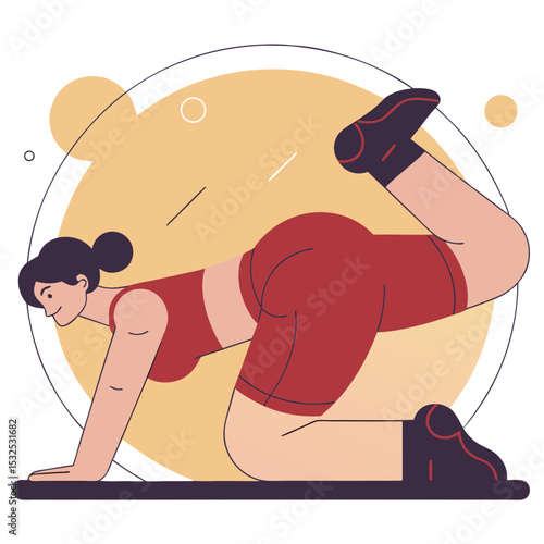 Woman Doing Glute Kickback Exercise Flat Vector