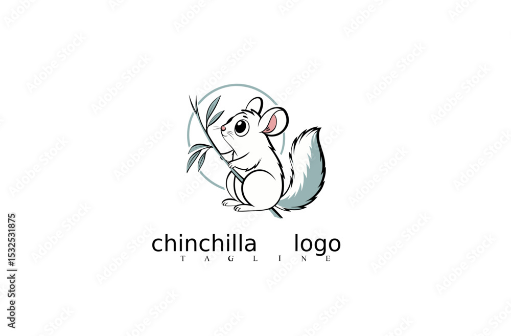 Fototapeta premium Vector Illustration of White Chinchilla Mouse Logo Featuring Minimal Animal Icon for Elegant Branding Concepts, Wildlife Business Identity, or Clean Logo Design Themes for Adobe Stock Use.