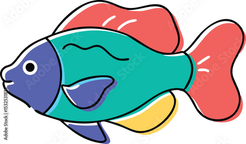 Vibrant oscar fish illustration on white background