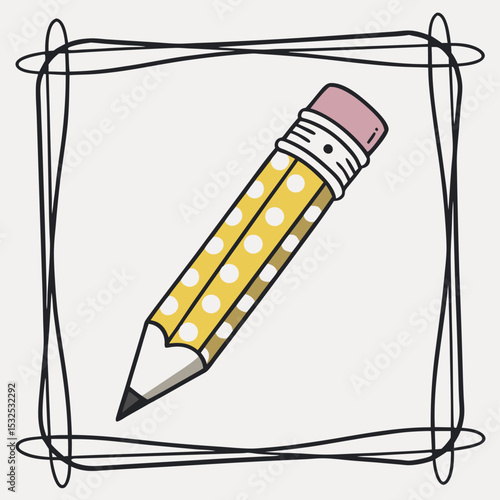 A Fun Polka Dot Pencil Surrounded By Sketchy Doodle Border