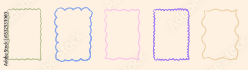 Scallop frame with line whimsical style. Wavy line decorative border frame pastel color. Scallop border wavy line. Vector illustration