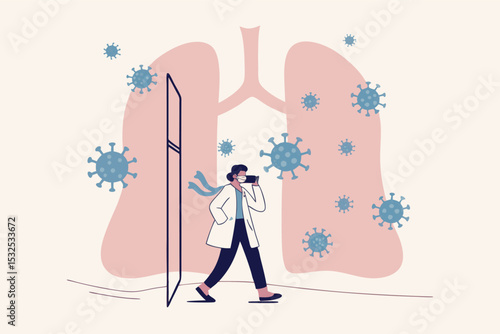 Doctor walking away from coronavirus lungs